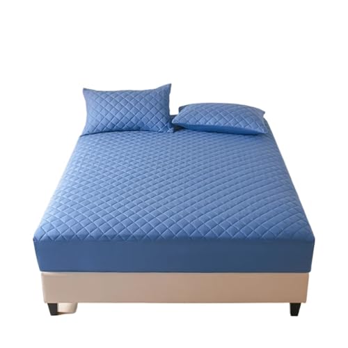 Matratzenschoner Wasserdichtes Spannbettlaken mit 360°-Gummiband, gesteppter Matratzenschonerbezug for Einzel-, Doppel-, King-Size- und Queen-Size-Betten(Blue,120x200x30cm) von DHYUACN