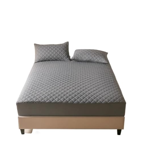 Matratzenschoner Wasserdichtes Spannbettlaken mit 360°-Gummiband, gesteppter Matratzenschonerbezug for Einzel-, Doppel-, King-Size- und Queen-Size-Betten(Darkgrey,120x200x30cm) von DHYUACN