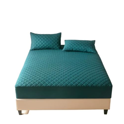 Matratzenschoner Wasserdichtes Spannbettlaken mit 360°-Gummiband, gesteppter Matratzenschonerbezug for Einzel-, Doppel-, King-Size- und Queen-Size-Betten(Green,150x200x30cm) von DHYUACN