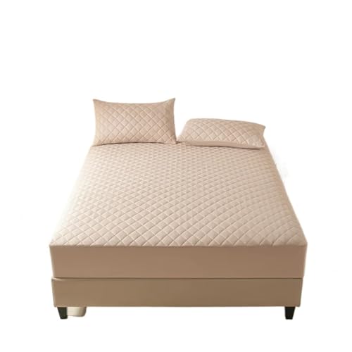 Matratzenschoner Wasserdichtes Spannbettlaken mit 360°-Gummiband, gesteppter Matratzenschonerbezug for Einzel-, Doppel-, King-Size- und Queen-Size-Betten(Khaki,200x220x30cm) von DHYUACN