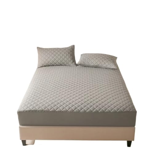 Matratzenschoner Wasserdichtes Spannbettlaken mit 360°-Gummiband, gesteppter Matratzenschonerbezug for Einzel-, Doppel-, King-Size- und Queen-Size-Betten(LightGrey,180x200x30cm) von DHYUACN