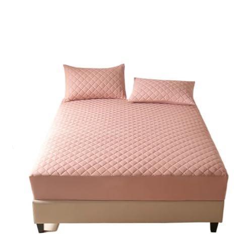 Matratzenschoner Wasserdichtes Spannbettlaken mit 360°-Gummiband, gesteppter Matratzenschonerbezug for Einzel-, Doppel-, King-Size- und Queen-Size-Betten(Pink,160x200x30cm) von DHYUACN