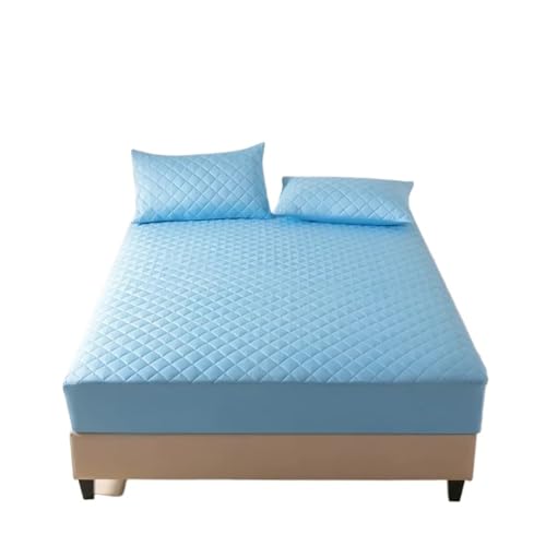 Matratzenschoner Wasserdichtes Spannbettlaken mit 360°-Gummiband, gesteppter Matratzenschonerbezug for Einzel-, Doppel-, King-Size- und Queen-Size-Betten(SkyBlue,150x200x30cm) von DHYUACN