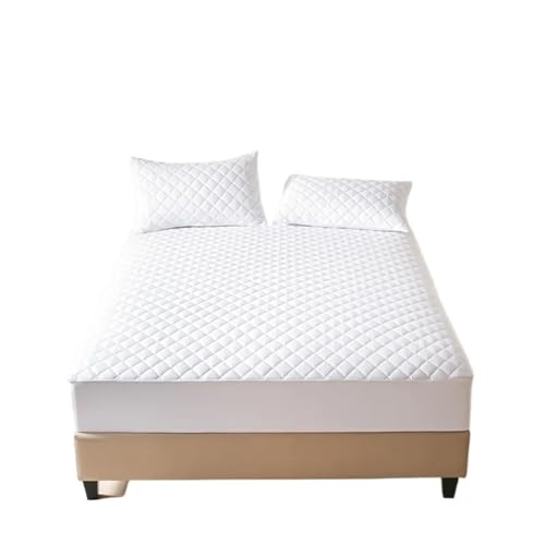Matratzenschoner Wasserdichtes Spannbettlaken mit 360°-Gummiband, gesteppter Matratzenschonerbezug for Einzel-, Doppel-, King-Size- und Queen-Size-Betten(White,180x200x30cm) von DHYUACN