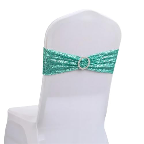 Stuhlschleife 10/50 stücke Pailletten Stuhl Schärpen for Party Abendessen Bankett Abdeckungen Dekoration Stretch Bogen Zurück Blume Bands(BLUE02,10 pcs) von DHYUACN