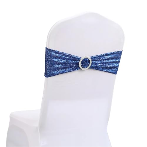 Stuhlschleife 10/50 stücke Pailletten Stuhl Schärpen for Party Abendessen Bankett Abdeckungen Dekoration Stretch Bogen Zurück Blume Bands(Blue01,50pcs) von DHYUACN