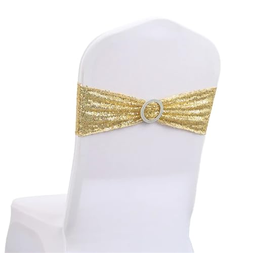 Stuhlschleife 10/50 stücke Pailletten Stuhl Schärpen for Party Abendessen Bankett Abdeckungen Dekoration Stretch Bogen Zurück Blume Bands(Gold,10 pcs) von DHYUACN
