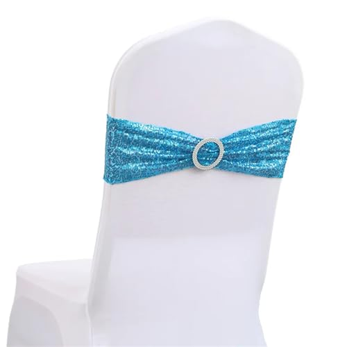 Stuhlschleife 10/50 stücke Pailletten Stuhl Schärpen for Party Abendessen Bankett Abdeckungen Dekoration Stretch Bogen Zurück Blume Bands(Lake Blue,10 pcs) von DHYUACN