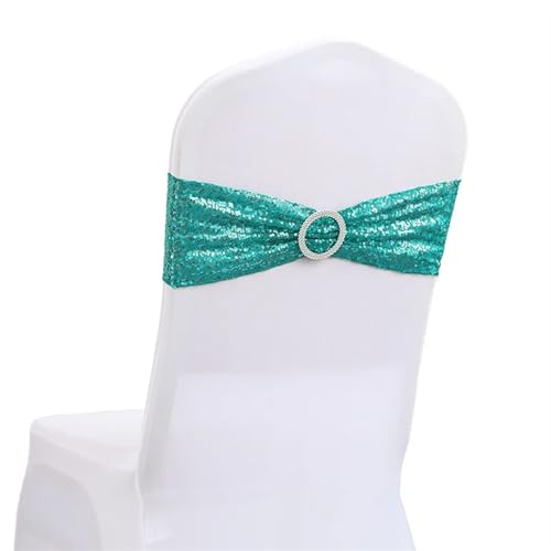 Stuhlschleife 10/50 stücke Pailletten Stuhl Schärpen for Party Abendessen Bankett Abdeckungen Dekoration Stretch Bogen Zurück Blume Bands(Malachite Green,10 pcs) von DHYUACN