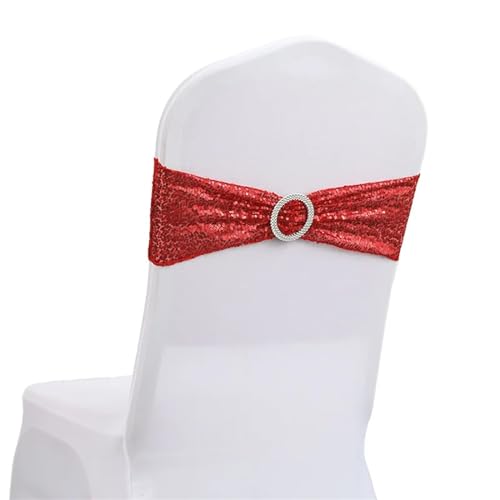 Stuhlschleife 10/50 stücke Pailletten Stuhl Schärpen for Party Abendessen Bankett Abdeckungen Dekoration Stretch Bogen Zurück Blume Bands(Red,50pcs) von DHYUACN