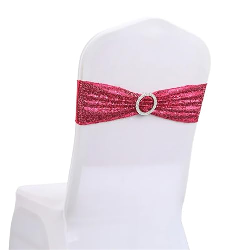 Stuhlschleife 10/50 stücke Pailletten Stuhl Schärpen for Party Abendessen Bankett Abdeckungen Dekoration Stretch Bogen Zurück Blume Bands(Rose,10 pcs) von DHYUACN