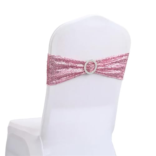 Stuhlschleife 10/50 stücke Pailletten Stuhl Schärpen for Party Abendessen Bankett Abdeckungen Dekoration Stretch Bogen Zurück Blume Bands(Rose Pink,10 pcs) von DHYUACN