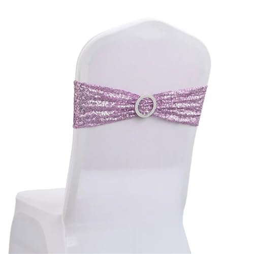 Stuhlschleife 10/50 stücke Pailletten Stuhl Schärpen for Party Abendessen Bankett Abdeckungen Dekoration Stretch Bogen Zurück Blume Bands(Rose Purple,10 pcs) von DHYUACN