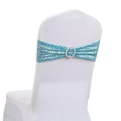 Stuhlschleife 10/50 stücke Pailletten Stuhl Schärpen for Party Abendessen Bankett Abdeckungen Dekoration Stretch Bogen Zurück Blume Bands(Sky blue,10 pcs) von DHYUACN