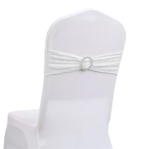 Stuhlschleife 10/50 stücke Pailletten Stuhl Schärpen for Party Abendessen Bankett Abdeckungen Dekoration Stretch Bogen Zurück Blume Bands(White,50pcs) von DHYUACN