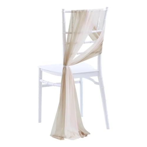 Stuhlschleife 10/50PCS Chiffon Stuhl Schärpen Hochzeit Dekoration 17x250cm for Gang Dekorationen Party Bankett event(Beige and white,10 pcs) von DHYUACN