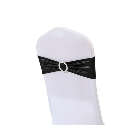Stuhlschleife Hochzeit Dekoration Spandex Stühle Schärpe glänzend Metallic Gold Silber Schleife mit runder Schnalle for Geburtstagsfeier Hotel Bankett Luxus(Black) von DHYUACN