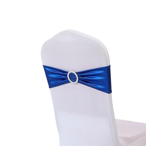 Stuhlschleife Hochzeit Dekoration Spandex Stühle Schärpe glänzend Metallic Gold Silber Schleife mit runder Schnalle for Geburtstagsfeier Hotel Bankett Luxus(Blue) von DHYUACN