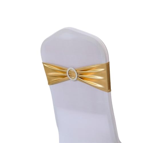 Stuhlschleife Hochzeit Dekoration Spandex Stühle Schärpe glänzend Metallic Gold Silber Schleife mit runder Schnalle for Geburtstagsfeier Hotel Bankett Luxus(Gold) von DHYUACN