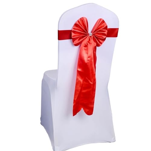 Stuhlschleife Hochzeit Stuhl Schärpe Band Fliege for Strass Schnalle Party Decorat(Red) von DHYUACN