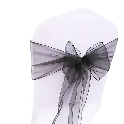 Stuhlschleife Organza Stuhl Schärpen Fliege Band Knoten 18x275cm Abdeckung Tüll for Hochzeit Bankett Weihnachten Event Party Dekoration(Black) von DHYUACN
