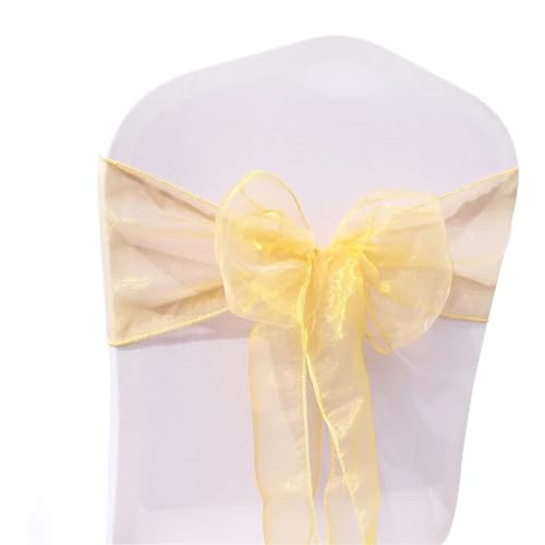 Stuhlschleife Organza Stuhl Schärpen Fliege Band Knoten 18x275cm Abdeckung Tüll for Hochzeit Bankett Weihnachten Event Party Dekoration(Gold) von DHYUACN