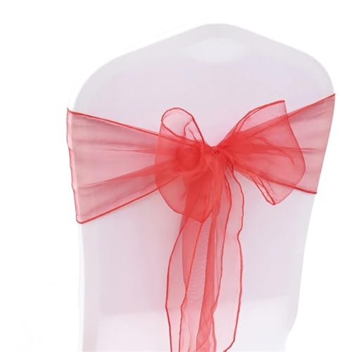 Stuhlschleife Organza Stuhl Schärpen Fliege Band Knoten 18x275cm Abdeckung Tüll for Hochzeit Bankett Weihnachten Event Party Dekoration(Red) von DHYUACN