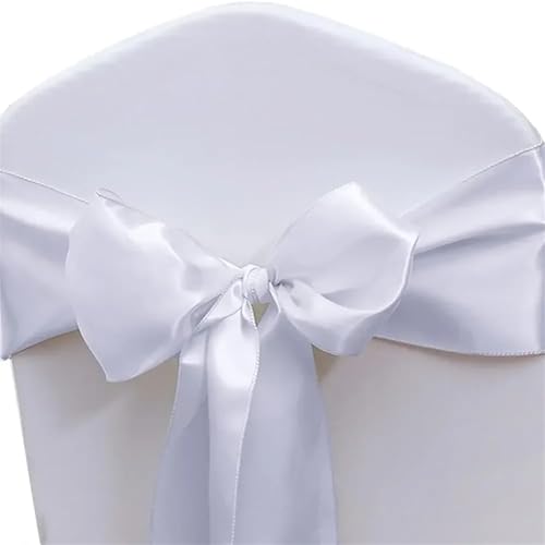 Stuhlschleife Satin Stuhl Schleife Schärpen Hochzeit Knoten Band Krawatten for Party Event Hotel Bankett liefert Heimdekorationen(White,50pcs) von DHYUACN