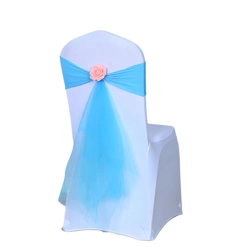 Stuhlschleife Stretch-Organza-Stuhlschärpe mit Rosenball, Hochzeitsdekoration, künstliche Spandex-Blume, passend for alle Geburtstagsparty-Shows(TURQUOISE,10pcs) von DHYUACN