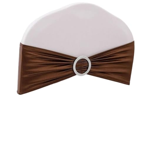 Stuhlschleife Stuhl Schärpe Band elastische Hochzeit Fliege for Hotel Bankett Dekoration 10 Stück/50 Stück Metallic Gold Silber Stretch Spandex(Brown,10 pcs) von DHYUACN