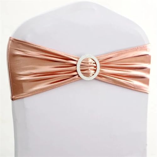 Stuhlschleife Stuhl Schärpe Band elastische Hochzeit Fliege for Hotel Bankett Dekoration 10 Stück/50 Stück Metallic Gold Silber Stretch Spandex(Rose Gold,50pcs) von DHYUACN