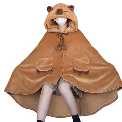 DHliIQQ Cartoon Capybara Umhang Weiche winter tragbare Decke Hoodie Cape Flanell Nachtwäsche Warme Unisex Homewear von DHliIQQ