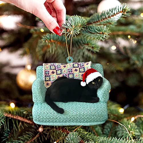 Schwarze Katze Weihnachten Ornament – 2D Weihnachten Ornament – Weihnachten Geburtstag Geschenk für Katzenliebhaber – Schwarze Katze Xmas Decor Baum Hängend – Weihnachten Ornament – Auto hängende von DHliIQQ