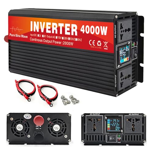 3000W 4000W 5000W Reiner Sinus Wechselrichter DC 12V 24V auf AC 220V Spannungswandler Doppelsteckdose LCD Display für Wohnmobil LKW Auto Heimgebrauch,4000W-24V von DHsdlpLU