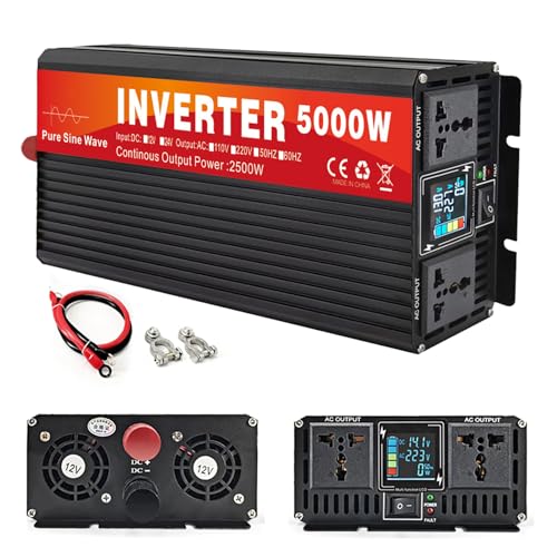 3000W 4000W 5000W Reiner Sinus Wechselrichter DC 12V 24V auf AC 220V Spannungswandler Doppelsteckdose LCD Display für Wohnmobil LKW Auto Heimgebrauch,5000W-24V von DHsdlpLU