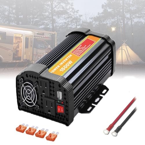 DHsdlpLU 1500W Solar Wechselrichter Spannungswandler DC12V auf 110V/AC220V Notwechselrichter mit Auto-Wechselrichter mit Zwei Steckdosen Zwei 2,1A-Ladeanschlüssen,220V von DHsdlpLU