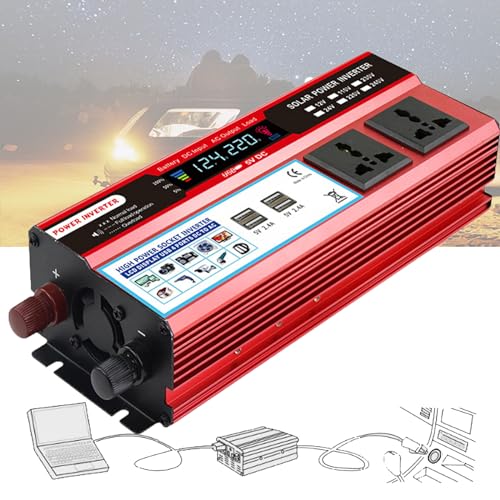 DHsdlpLU 2000 W modifizierter Sinus-Wechselrichter, DC 12 V/24 V zu AC 110 V/220 V Auto-Wechselrichter, mit 4 2,4-V-Ladeanschlüssen und LCD-Display,24V-220V von DHsdlpLU