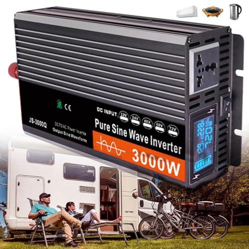 DHsdlpLU Hocheffizienter Wechselrichter Mit Reiner Sinuswelle, Dc 12 V/24 V/48 V/60 V Auf Ac 220 V – Konverter, Solar-Wechselrichter Mit Ac-Steckdosen,3k-48V von DHsdlpLU
