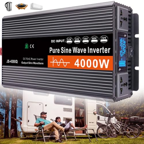 DHsdlpLU Hocheffizienter Wechselrichter Mit Reiner Sinuswelle, Dc 12 V/24 V/48 V/60 V Auf Ac 220 V – Konverter, Solar-Wechselrichter Mit Ac-Steckdosen,4k-60V von DHsdlpLU