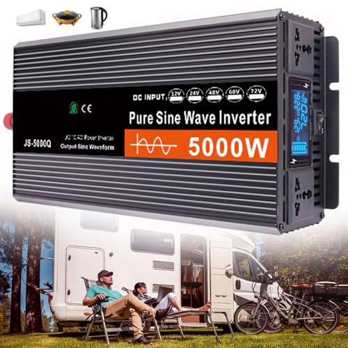DHsdlpLU Hocheffizienter Wechselrichter Mit Reiner Sinuswelle, Dc 12 V/24 V/48 V/60 V Auf Ac 220 V – Konverter, Solar-Wechselrichter Mit Ac-Steckdosen,5k-48V von DHsdlpLU