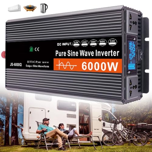 DHsdlpLU Hocheffizienter Wechselrichter Mit Reiner Sinuswelle, Dc 12 V/24 V/48 V/60 V Auf Ac 220 V – Konverter, Solar-Wechselrichter Mit Ac-Steckdosen,6k-48V von DHsdlpLU