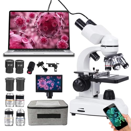 DHsdlpLU Professionelles Binokularmikroskop-Set, 5-Zoll-HD-Display + Elektronisches Okular + Handyhalter, Mit 185 Achromatischer Objektivlinse Akku USB-Netzteil,50000X DHsdlpLU Professionelles Binokularmikroskop-Set, 5-Zoll-HD-Display + Elektronisches Okular + Handyhalter, Mit 185 Achromatischer Objektivlinse Akku USB-Netzteil,50000X von DHsdlpLU