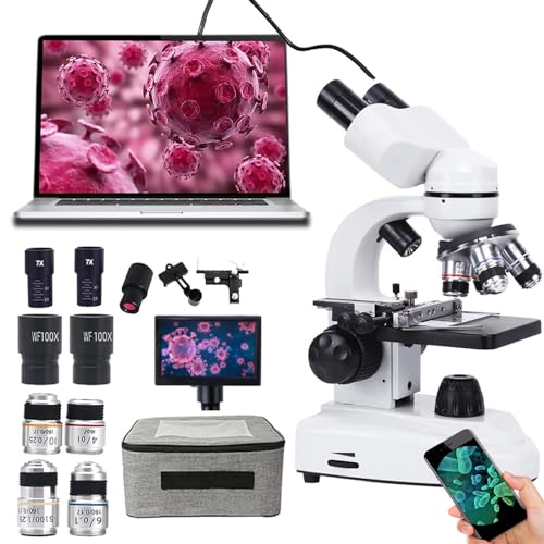 DHsdlpLU Professionelles Binokularmikroskop-Set, 5-Zoll-HD-Display + Elektronisches Okular + Handyhalter, Mit 185 Achromatischer Objektivlinse Akku USB-Netzteil,70000X DHsdlpLU Professionelles Binokularmikroskop-Set, 5-Zoll-HD-Display + Elektronisches Okular + Handyhalter, Mit 185 Achromatischer Objektivlinse Akku USB-Netzteil,70000X von DHsdlpLU