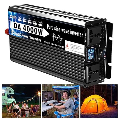 DHsdlpLU Reiner Sinus-Wechselrichter (Spitzenleistung: 4000 W/5500 W/6000 W), DC 12 V 24 V 48 V 60 V 72 V auf AC 220 V, Doppelsteckdose + Digitales LCD-Display,4000W-24V von DHsdlpLU