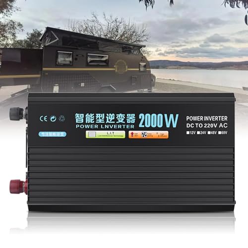 DHsdlpLU Reiner Sinus-Wechselrichter + 2 Netzkabel Mit Krokodilklemmen LCD-Display Wechselstromsteckdosen Gleichstrom (12 V/24 V/48 V) Auf Wechselstrom (220 V),2KW-24V von DHsdlpLU