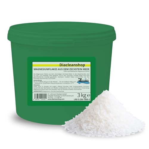 Zechstein Inside Magnesium Flakes 3kg aus dem Zechsteinmeer - Magnesiumkristalle aus Magnesiumchlorid - u.a. zur Herstellung von Magnesium Fußbad, Magnesium Vollbad UVM von DIACLEANSHOP