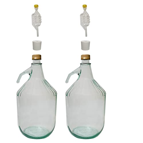 Demijohn 5 l (5000 ml) mit Schraubverschluss – Luftschleuse, Stumpfflasche Cider Carboy 1 Gallone, Weinherstellung, Aufbewahrung – DIAH (2 x 5 l Ballon mit Schraubverschluss + Luftschleuse & Stopfen) von DIAH DO IT AT HOME