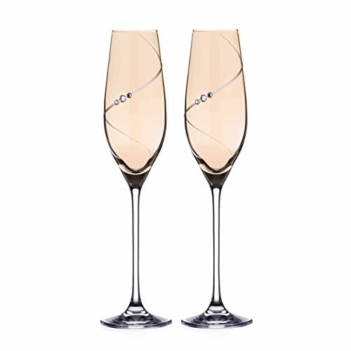 DIAMANTE Bernstein-Silhouette, Champagnerflöten, verziert mit Swarovski-Kristallen, 2 Stück, in Elixir-Geschenkbox von DIAMANTE