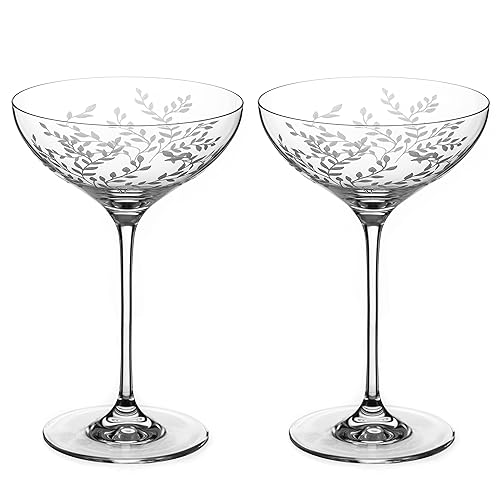 DIAMANTE Champagner-Cocktail-Untertassen "Breeze" – aufwendig geätztes Blumenmuster – 2 Stück von DIAMANTE