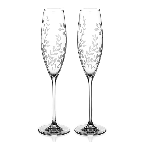 DIAMANTE Champagnergläser aus Kristall, Proseccogläser, 2 Stück, "Breeze", aufwendig geätztes Blumenmuster, 2 Stück von DIAMANTE